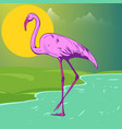 beautiful pink flamingo on shore lake vector image vector image