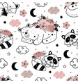 seamless pattern with cute floral animals vector image