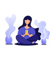 young girls using phone sitting legs crossed vector image