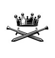 king crown and crossed swords in monochrome style vector image vector image
