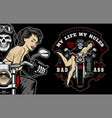 patch of a skeleton on the motorcycle with girl vector image vector image