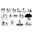 gautama buddha life story in stick figure icons vector image