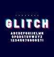 glitched glowing display font design alphabet vector image