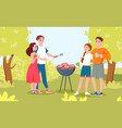 happy couple people at outdoors barbecue picnic vector image vector image