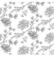 black seamless pattern with drawn flowers vector image