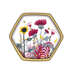Rectangle frame with honey flowers and bees Vector Image