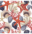 seamless pattern with red starfishes shells vector image vector image