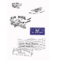 several stamps of old air mail - hand drawn vector image