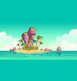 tropical island in ocean with palm trees and rock vector image