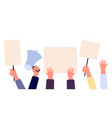 hands with blank placard people holding protests vector image