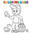 coloring book boy with easter eggs 1 vector image
