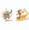 giraffe and elephant on a plane in watercolor vector image vector image