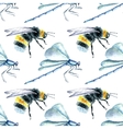 watercolor bumblebees and dragonfly seamless vector image