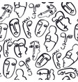 hand dawn faces seamless pattern ink vector image