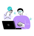 man works with a laptop computer vector image vector image