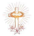 crown of thorns wooden cross and floral blooming vector image vector image