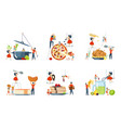 set of oversize dish and mini people characters vector image