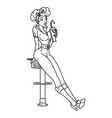 black line tattoo a pinup girl drinking vector image