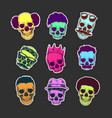 set of skulls with haircut and mustache vector image vector image