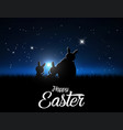silhouettes of easter bunnies against a moonlight vector image