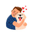 boy hug dog vector image vector image